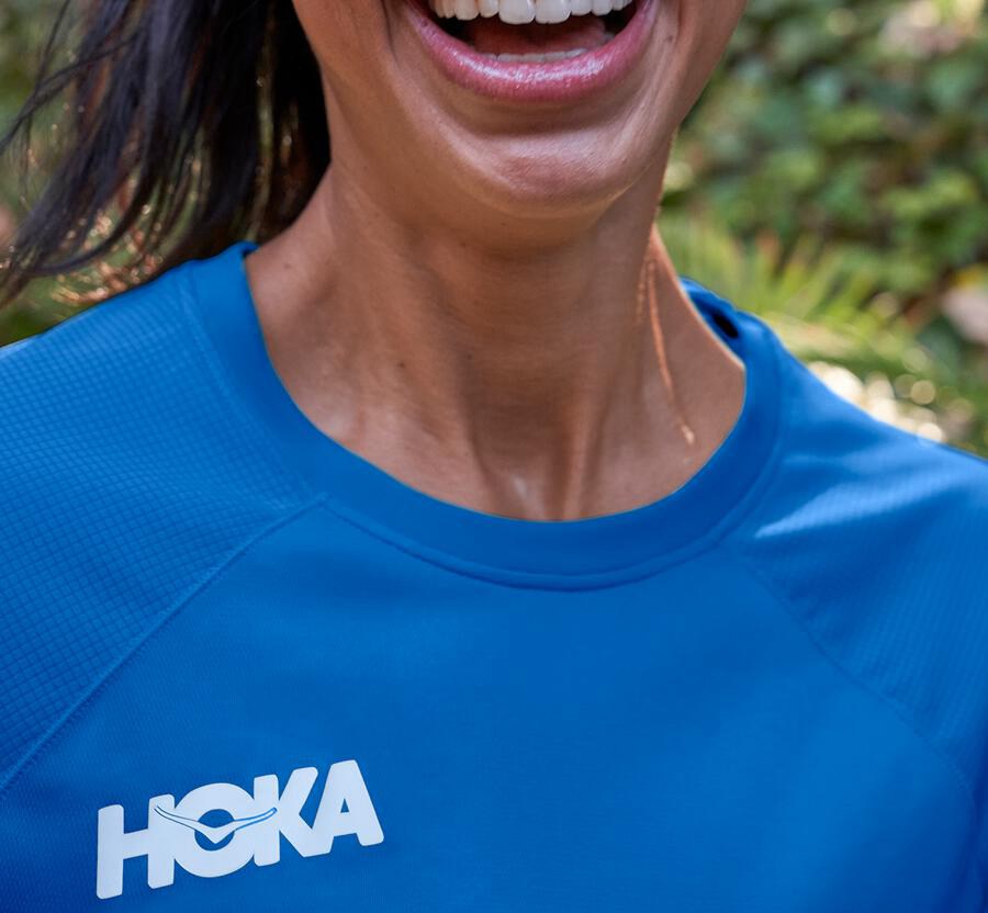 Hoka One One Top Dames - Performance Lange Mouw - Blauw - IE2648730